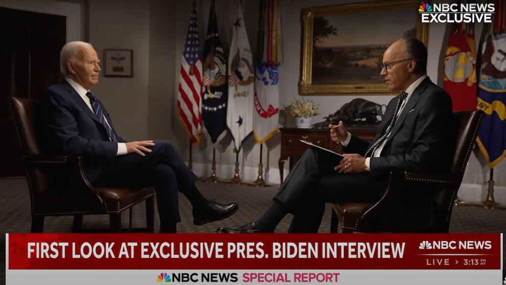President Joe Biden and Lester Holt sit-down for an interview July 15 (Credit: NBC News)