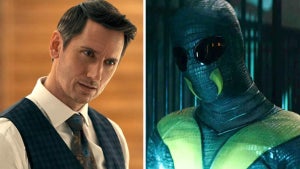 Derek Wilson as Tek Knight in "Gen V" and Jack Quaid disguised as Webweaver in "The Boys" (Prime Video)