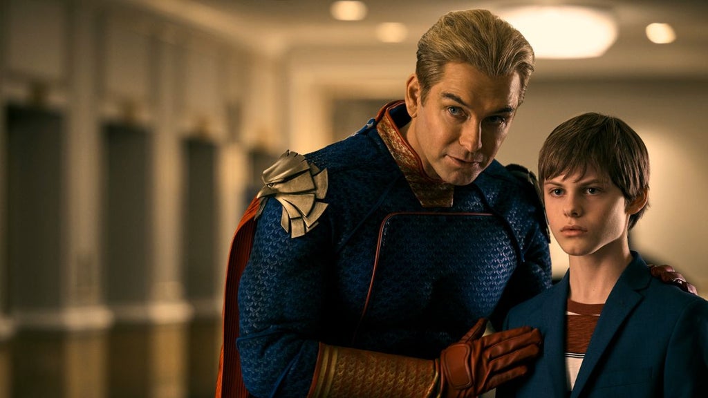 Antony Starr as Homelander and Cameron Crovetti as Ryan Butcher in "The Boys" Season 4 (Prime Video)