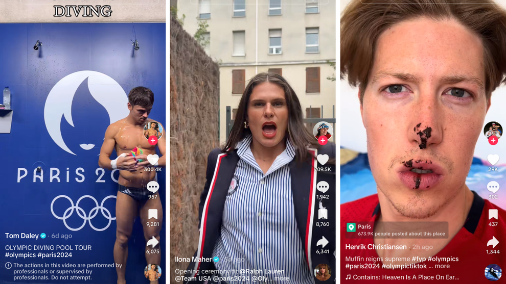 Tom Daley, Ilona Maher and "The Muffin Man" Henrik Christansen are not just athletes. They're entertainers (Credit: Daley, Maher and Christansen's TikTok)