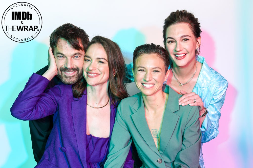 (L-R) Tim Rozon, Melanie Scrofano, Dominique Provost-Chalkley and Katherine Barrell pose in the IMDboat Exclusive Portrait Studio at San Diego Comic-Con 2024 at The IMDb Yacht on July 27, 2024 in San Diego, California.