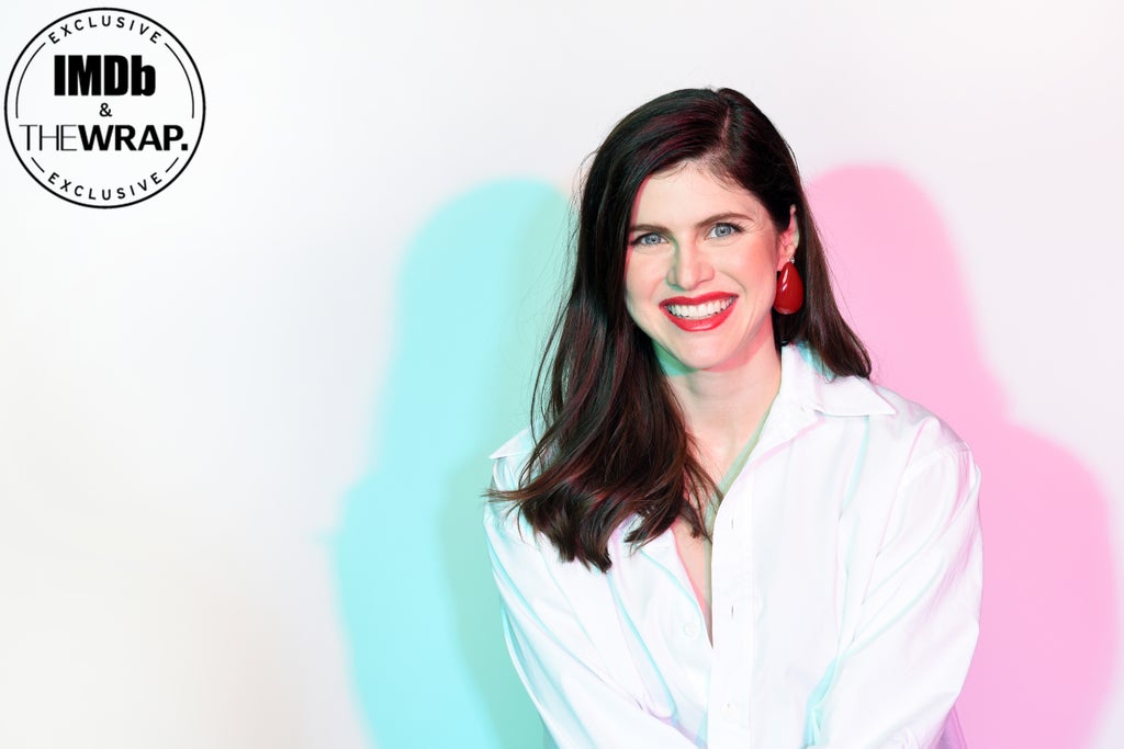 Alexandra Daddario poses in the IMDboat Exclusive Portrait Studio at San Diego Comic-Con 2024 at The IMDb Yacht on July 27, 2024 in San Diego, California.