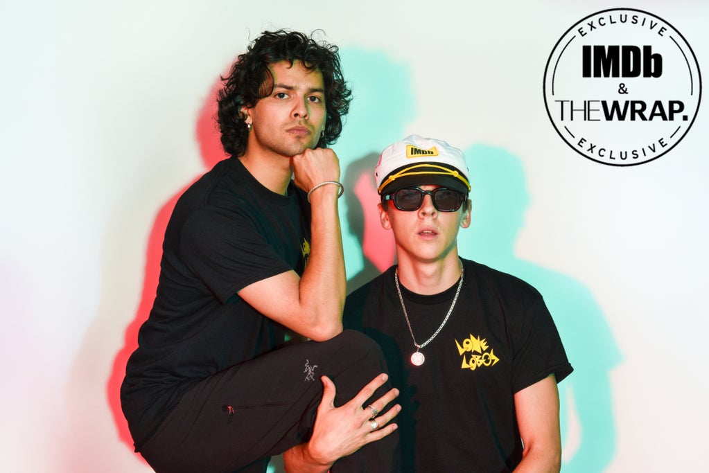 (L-R) Xolo Maridueña and Jacob Bertrand pose in the IMDboat Exclusive Portrait Studio at San Diego Comic-Con 2024 at The IMDb Yacht on July 25, 2024 in San Diego, California.