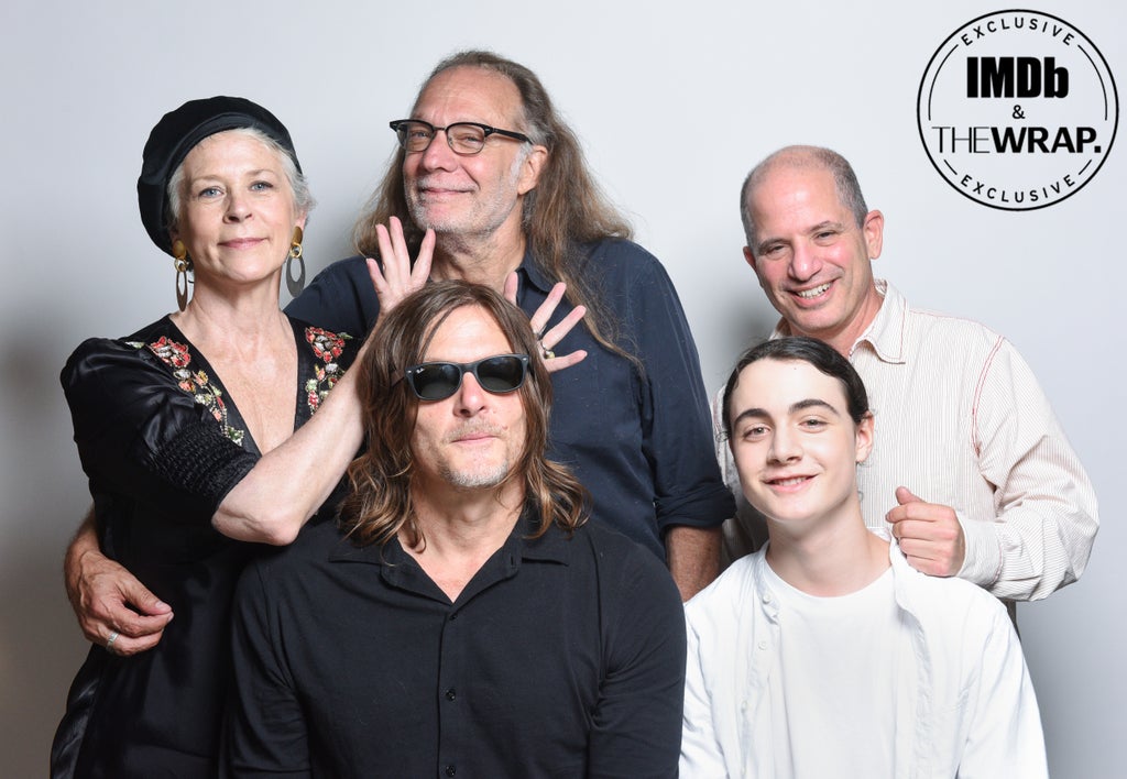 (L-R) Melissa McBride, Greg Nicotero, Norman Reedus, Louis Puech Scigliuzzi and David Zabel from The Walking Dead: Daryl Dixon poses in the IMDboat Exclusive Portrait Studio at San Diego Comic-Con 2024 at The IMDb Yacht on July 26, 2024 in San Diego, California.