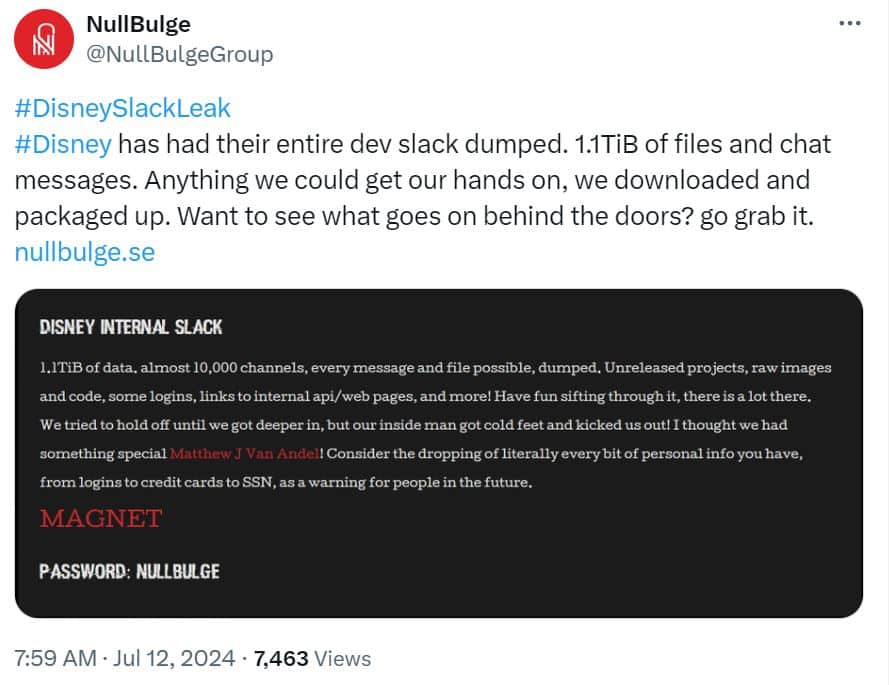 NullBulge Disney hack tweet