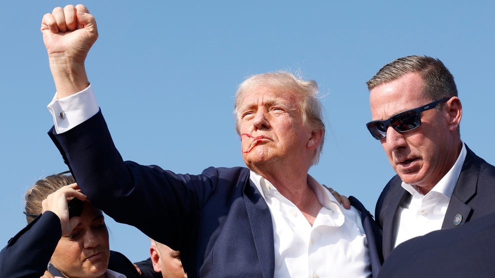 epublican presidential candidate former President Donald Trump is rushed offstage during a rally on July 13, 2024 in Butler, Pennsylvania