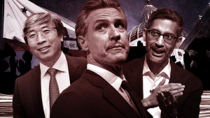 L.A. Times Publisher Patrick Soon-Shiong, California Gov. Gavin Newsom and Google CEO Sundar Pichai.