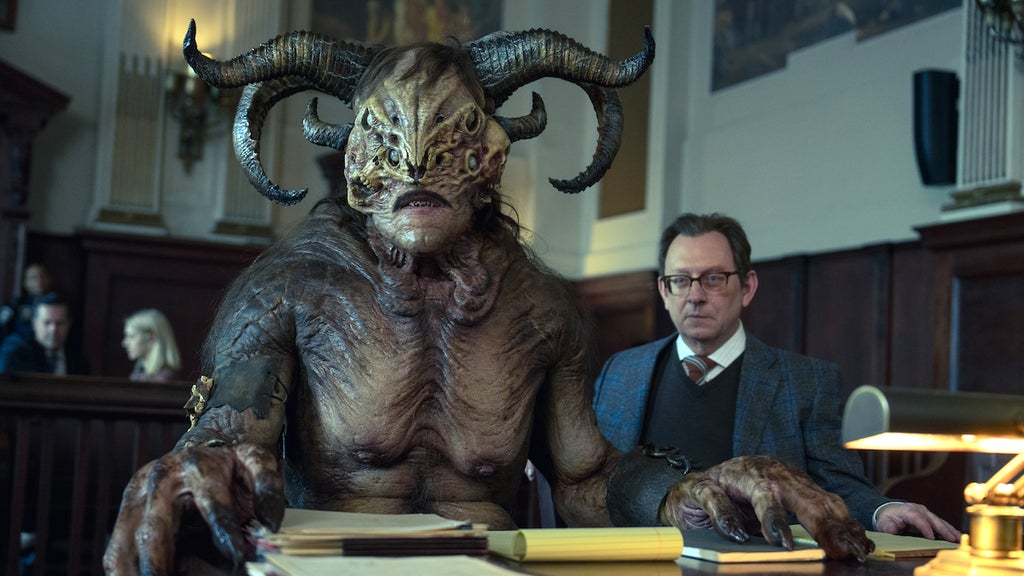 Fedor Steer as the Stick Demon and Michael Emerson as Leland Townsend In Evil