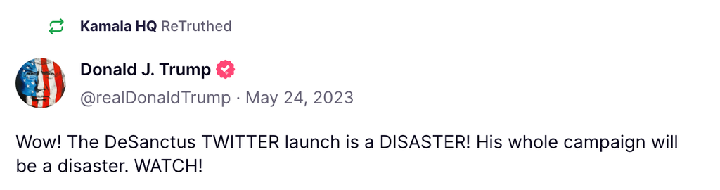 Kamala HQ reposts Donald Trump