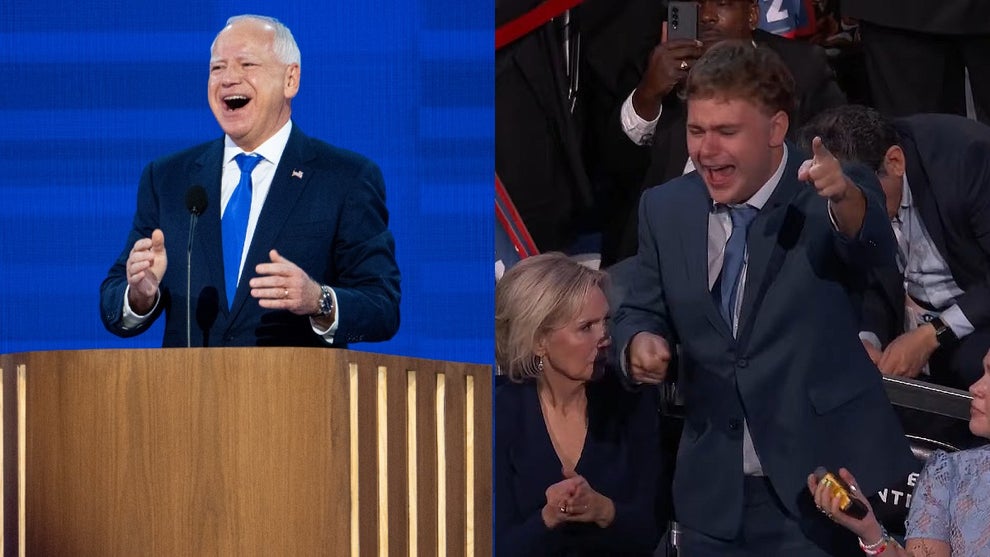 Tim Walz at the DNC and Gus Walz at the DNC