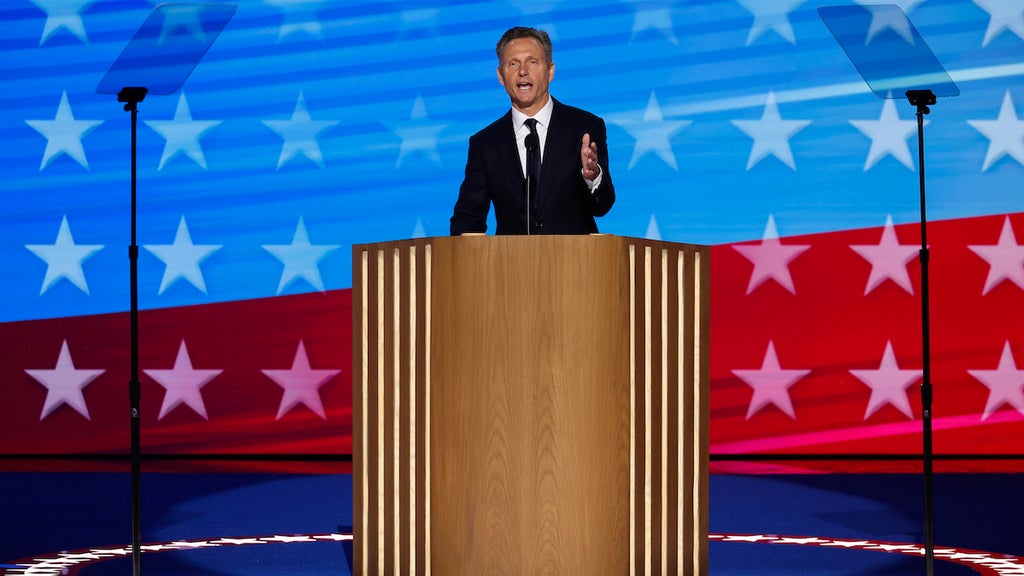 Actor Tony Goldwyn speaks onstage during the first day of the Democratic National Convention at the United Center on August 19 (Credit: Chip Somodevilla/Getty Images)