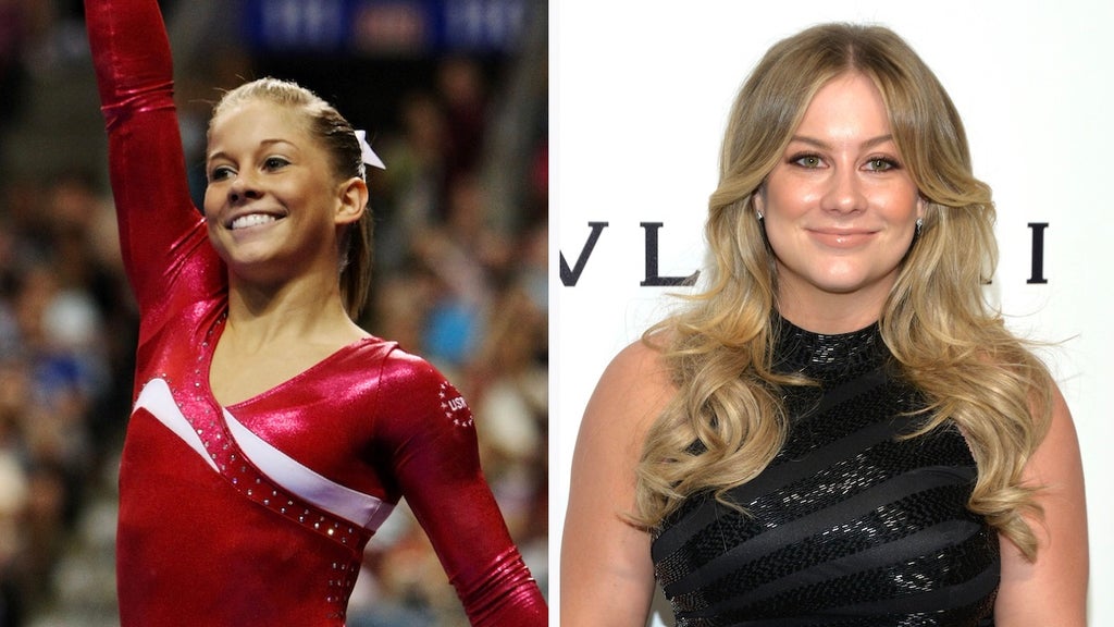 Shawn Johnson in 2008 and 2017