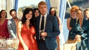 Eve Hewson as Amelia Sacks and Billy Howle as Benji Winbury in "The Perfect Couple." (Credit: Hilary Bronwyn Gayle/Netflix)