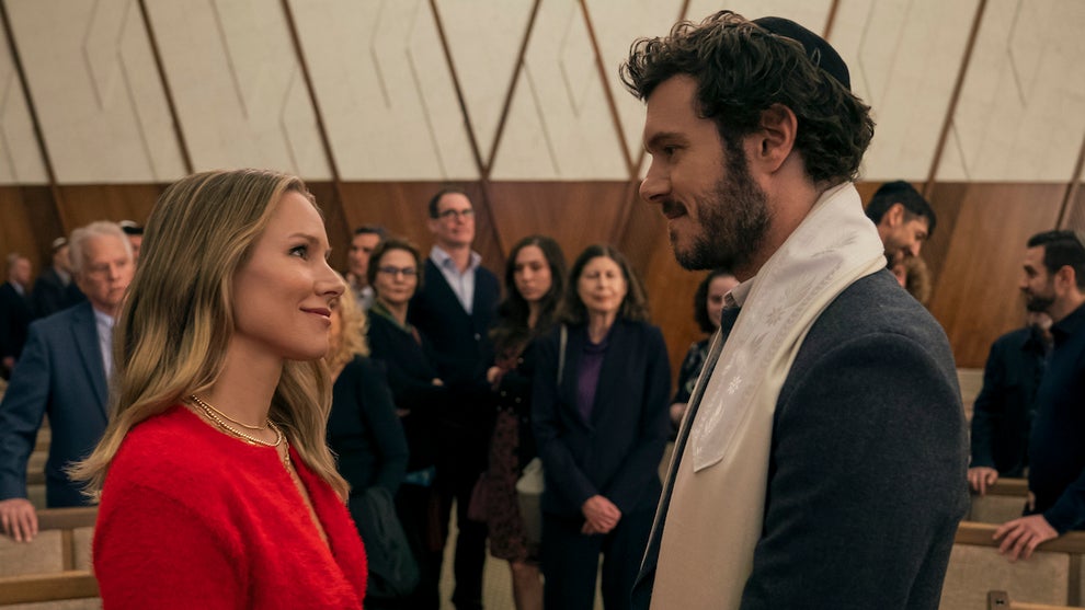 Kristen Bell as Joanne, Adam Brody as Noah in episode 102 of "Nobody Wants This." (Credit: Stefania Rosini/Netflix)