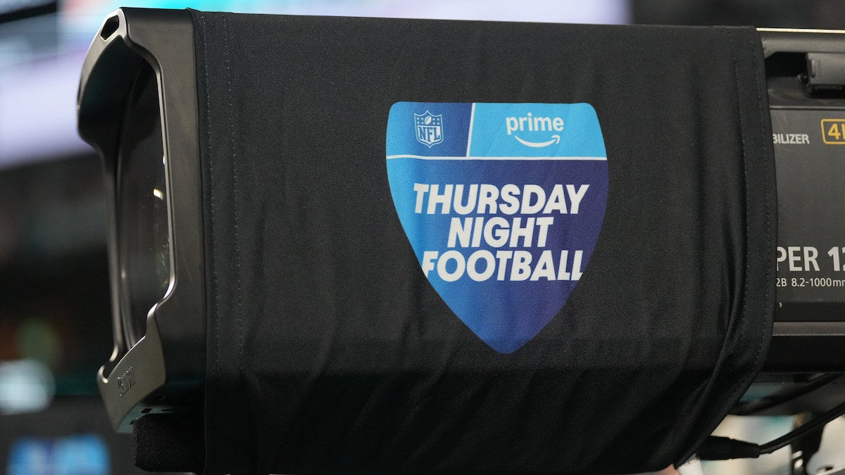 MIAMI GARDENS, FL - SEPTEMBER 12: a television camera displays the Thursday Night Football logo during the game between the Buffalo Bills and the Miami Dolphins on Thursday, September 12, 2024 at Hard Rock Stadium in Miami Gardens, Fla. (Photo by Peter Joneleit/Icon Sportswire via Getty Images)