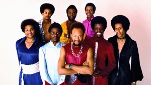 Rhythm and Blues group "Earth, Wind And Fire" pose for publicity photo circa 1972