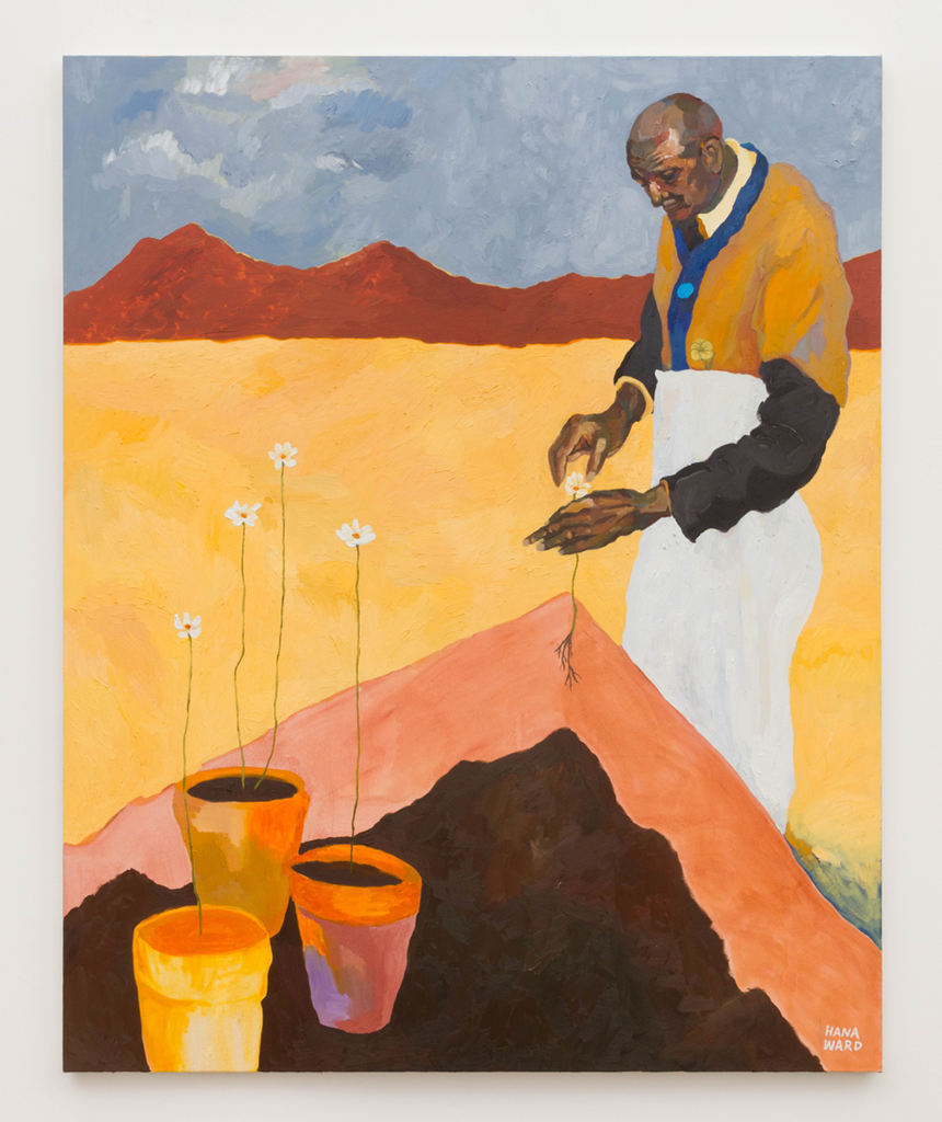 Hana Ward, "Pioneer of Possibility" – 2023. Oil on canvas, 72 x 58 in. (Source: Hana Ward and Ochi Projects)