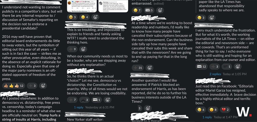 internal slack message from Los Angeles Times