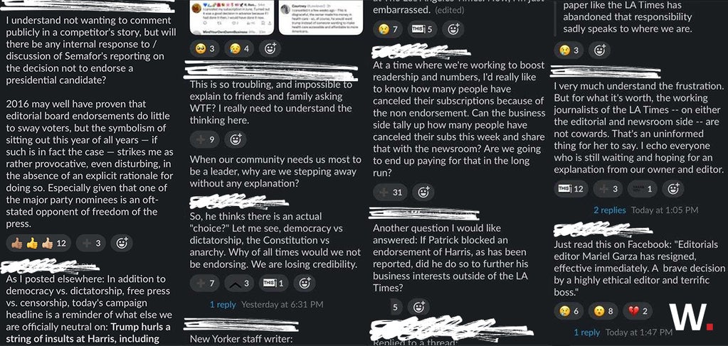 internal slack message from Los Angeles Times