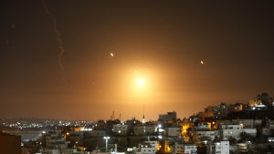 Many rockets, fired from Iran, are seen over Jerusalem from Hebron, West Bank on Oct. 1, 2024