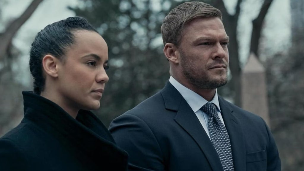 Maria Sten as Frances Neagley and Alan Ritchson as Jack Reacher on Prime Video's Reacher