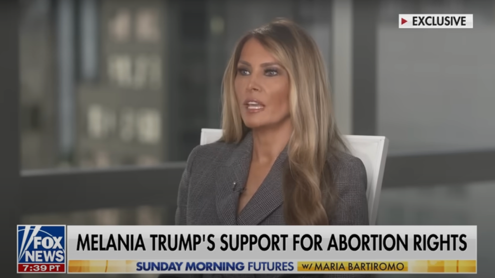 Melania Trump spoke with Fox News anchor Maria Bartiromo on her stance on abortion on "Sunday Morning Futures" (Credit: Fox News)