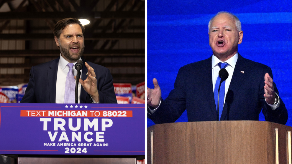 JD Vance and Tim Walz will face off in the vice presidential debate on CBS News Tuesday night (Credit: Getty)