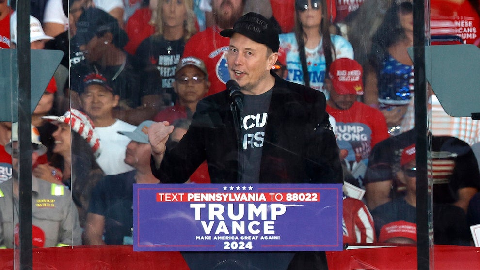 Elon Musk speaks at Trump rally on October 05, 2024 in Butler, Pennsylvania.