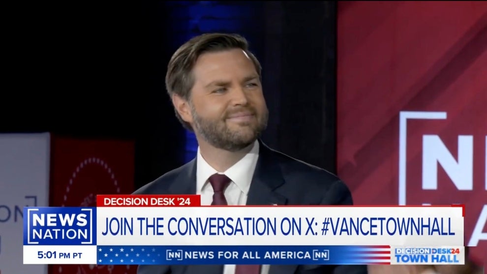JD Vance speaks during a NewsNation town hall with Chris Cuomo