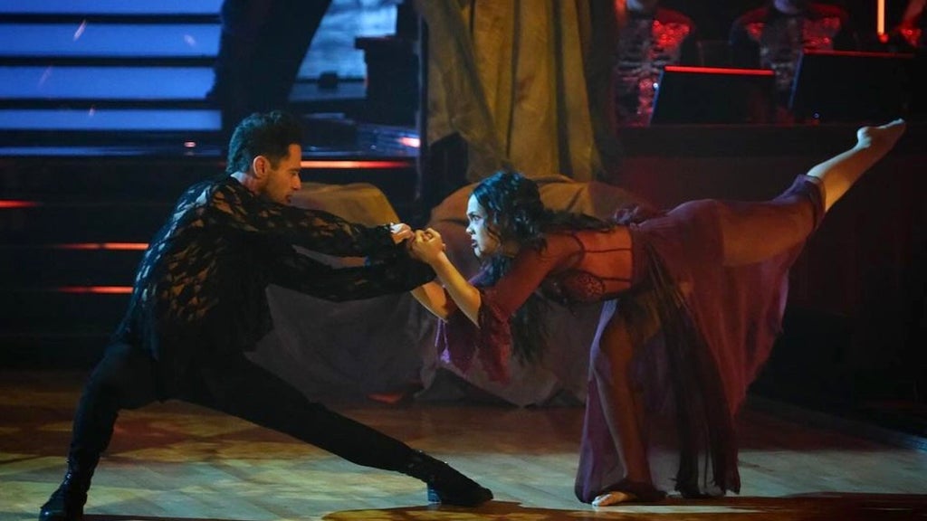 Sasha Farber and Jenn Tran dance to "Vampires" by Olivia Rodrigo on Week 7 of DWTS 