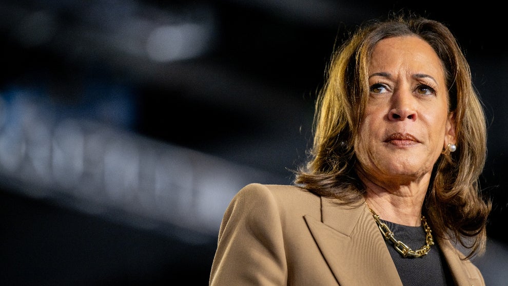 Democratic presidential nominee, Vice President Kamala Harris pauses while speaking during a campaign rally at the Rawhide Event Center on October 10, 2024 in Chandler, Arizona
