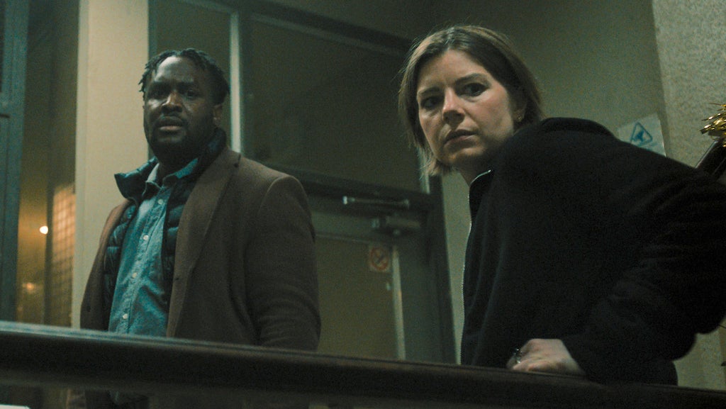 Kardiff Kirwan and Aimee-Ffion Edwards in Season 4 of "Slow Horses"