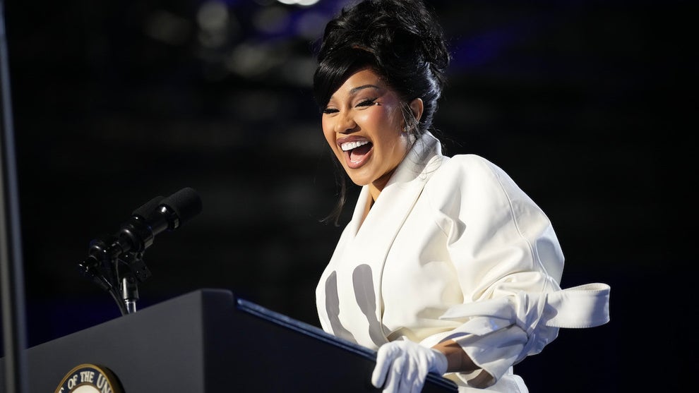 Cardi B speaks during a campaign rally for Kamala Harris on Nov. 1