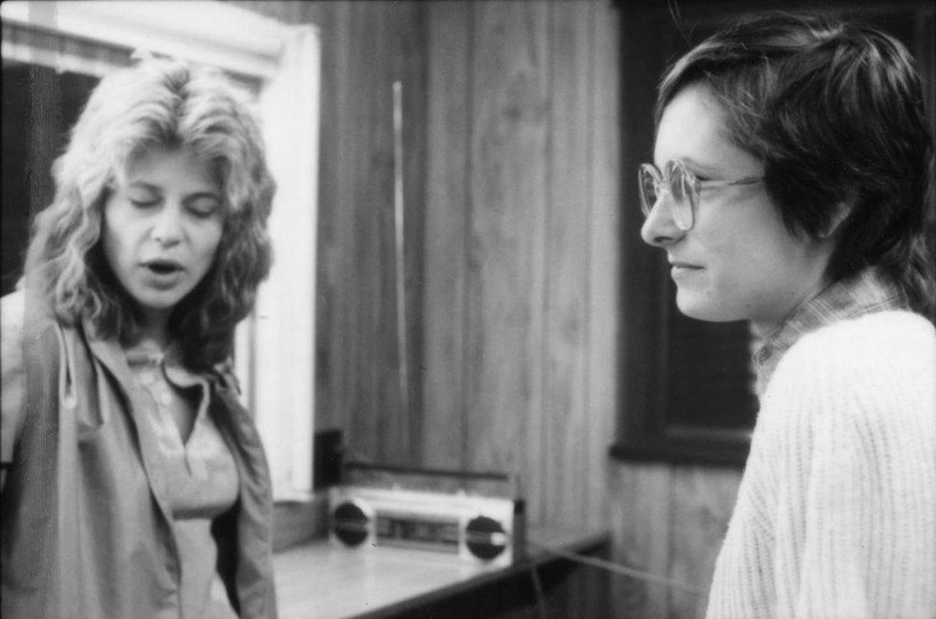 Linda Hamilton and producer Gale Anne Hurd on the set of "The Terminator"