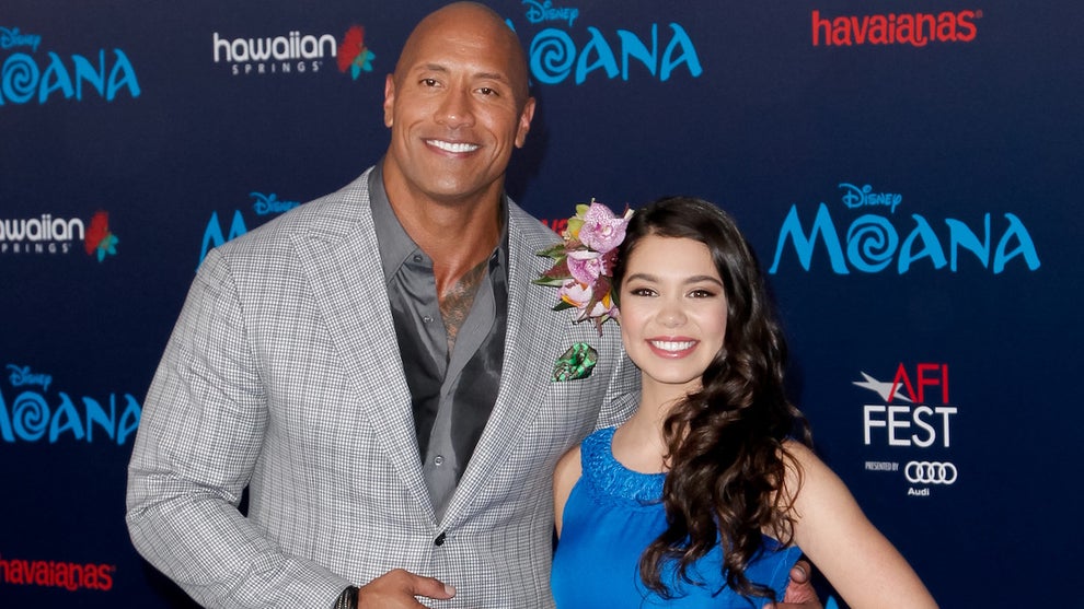Dwayne Johnson and Auli'i Cravalho attend the L.A. premiere of "Moana" in 2016 (Credit: Tibrina Hobson/Getty Images)