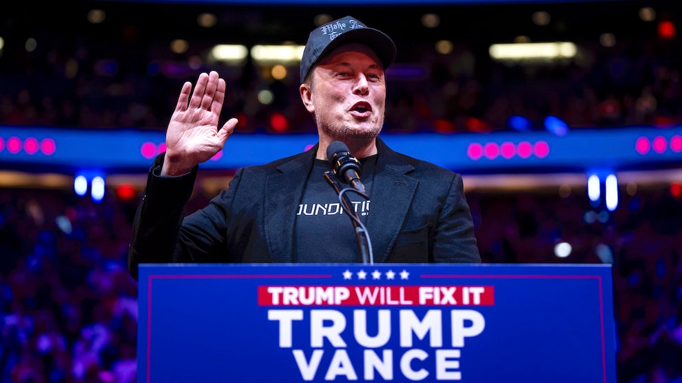 Elon Musk speaks at a Trump rally at Madison Square Garden in New York