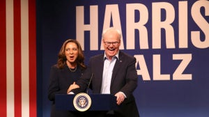 Maya Rudolph as Kamala Harris and Jim Gaffigan as Tim Walz on "Saturday Night Live"