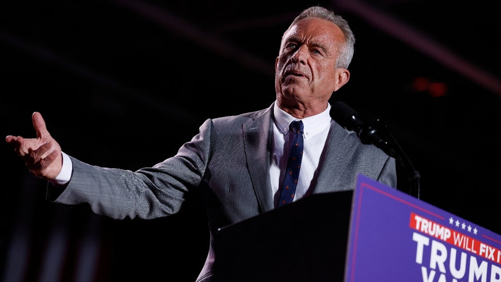 Robert F. Kennedy Jr. speaks during a campaign rally for Republican presidential nominee, former President Donald Trump at Macomb Community College on November 01, 2024 in Warren, Michigan