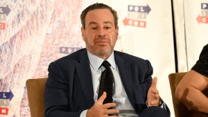 David Frum (R) speaks onstage at Politicon 2018 at Los Angeles Convention Center on October 21, 2018 in Los Angeles, California