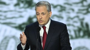 David Sacks, CEO of Yammer, speaks during the first day of the 2024 Republican National Convention at the Fiserv Forum in Milwaukee, Wisconsin, July 15, 2024
