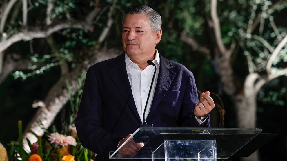 Ted Sarandos speaks onstage during A Sense of Home Gala 2024 at a private residence on October 24, 2024 in Los Angeles, California