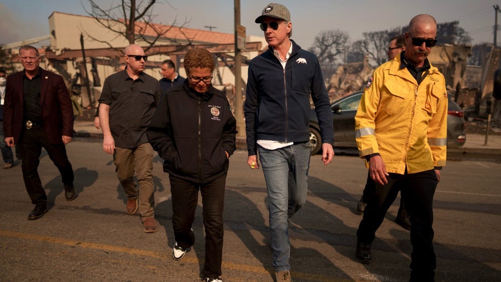 LA Mayor Karen Bass and California Gov. Gavin Newsom tour fire damage