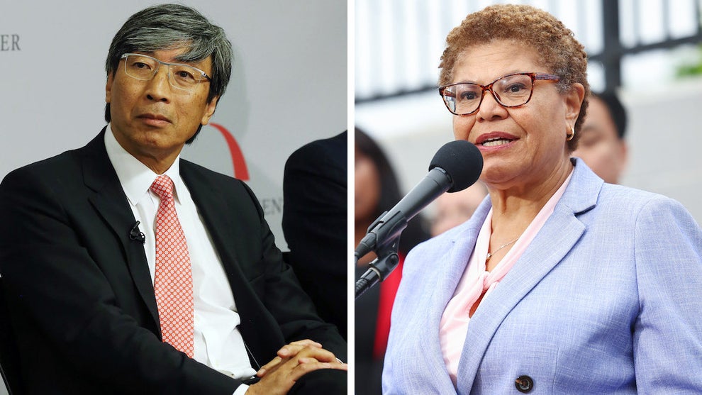 Patrick Soon-Shiong and Karen Bass