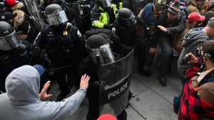Riot police battle Pro Trump Insurrectionists on Jan 6 2021