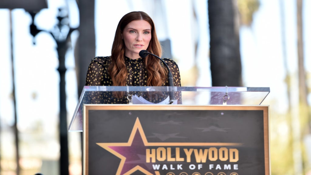 HOLLYWOOD, CALIFORNIA - MARCH 08: Sarah Levy speaks onstage during the ceremony honoring Eugene Levy with a Star on the Hollywood Walk of Fame on March 08, 2024 in Hollywood, California.