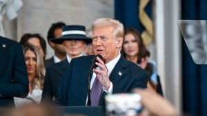 Donald Trump speaks after being sworn in during his inauguration. (Credit: Kenny Holston-Pool/Getty Images)
