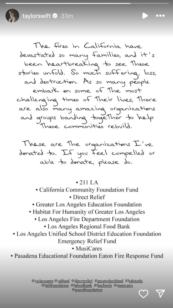 Taylor Swift's Instagram statement (Instagram: @taylorswift)