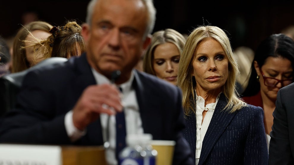 Cheryl Hines, watches her husband RFK Jr. testify during his Senate Finance Committee confirmation hearing (Photo by Anna Moneymaker/Getty Images)