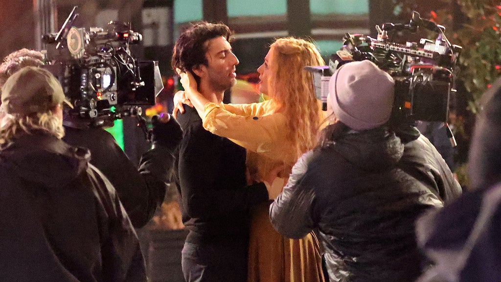 Justin Baldoni and Blake Lively on the set of "It Ends WIih Us" on Jan. 12, 2024