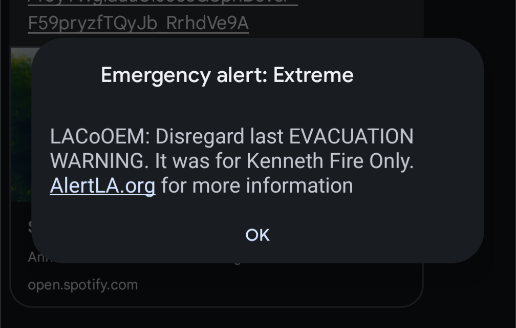 The corrected Emergency Alert notification issued on Thursday